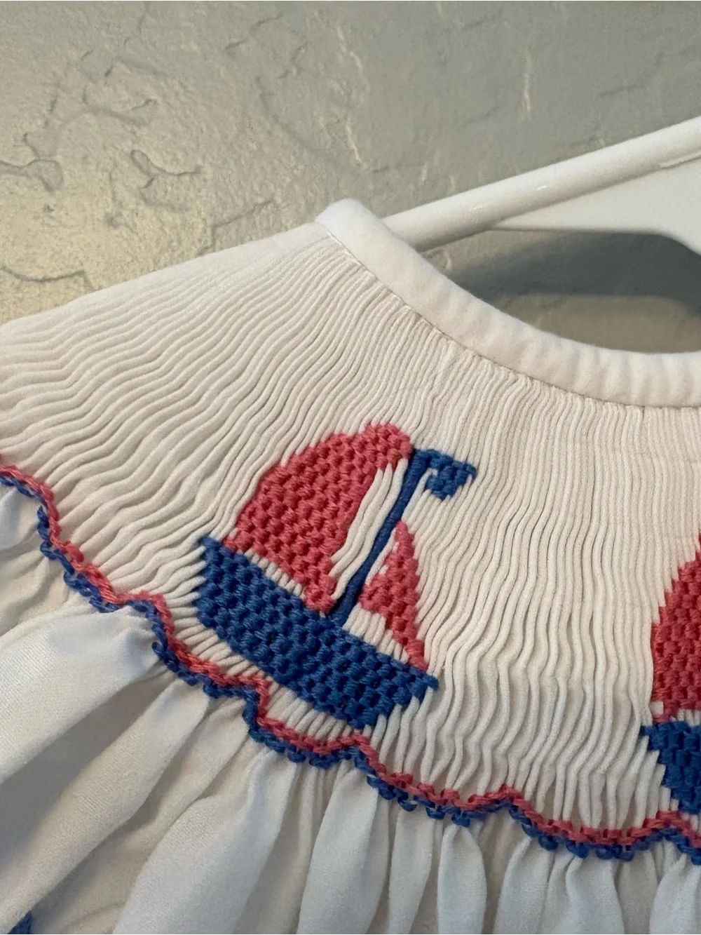 Classic Whimsy white smocked and embroidered sailboat dress size 9 months